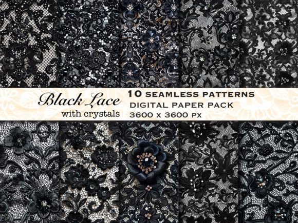 Black Lace Seamless Patterns Set for Elegant Designs