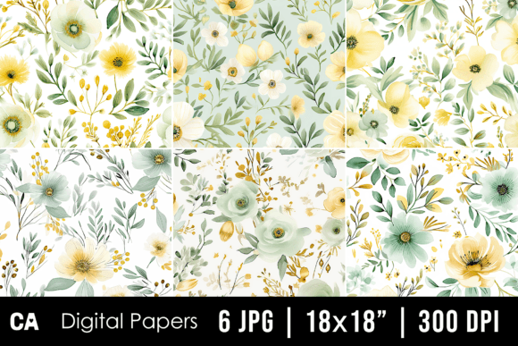 Elevating Creative Workflows with Watercolor Sage Green Floral Patterns and Gold Accents