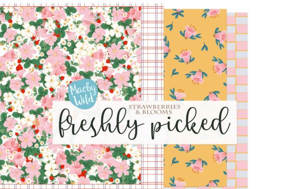 Strawberry and Flowers Seamless Patterns for Creative Projects